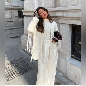 ZARA ZW Collection RARE Textured Fringe Jacket Wool Blend Size M NEW